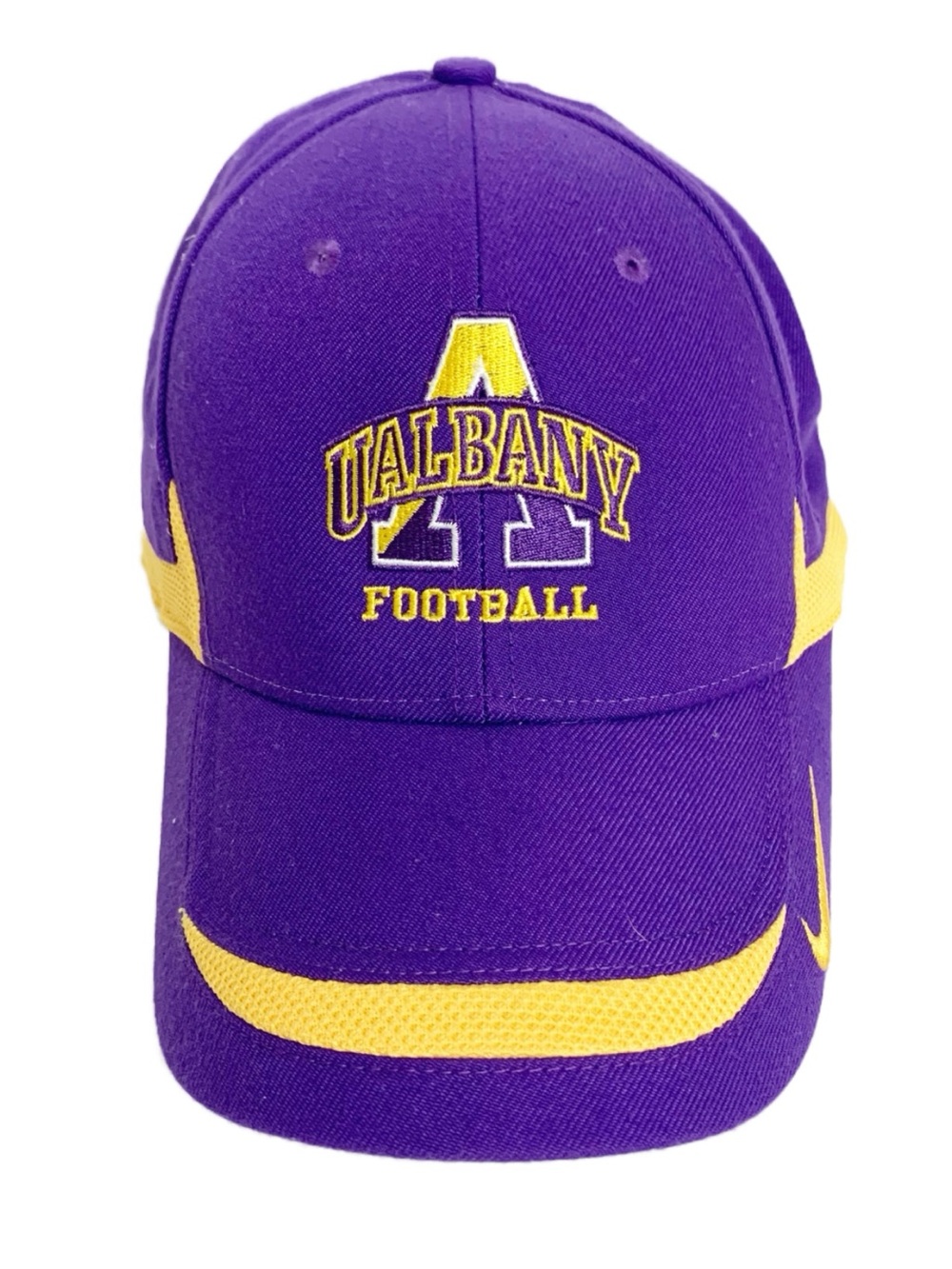 Nike Team UAlbany Football Hat Purple Gold Embroidered Cap Adjustable OSFA